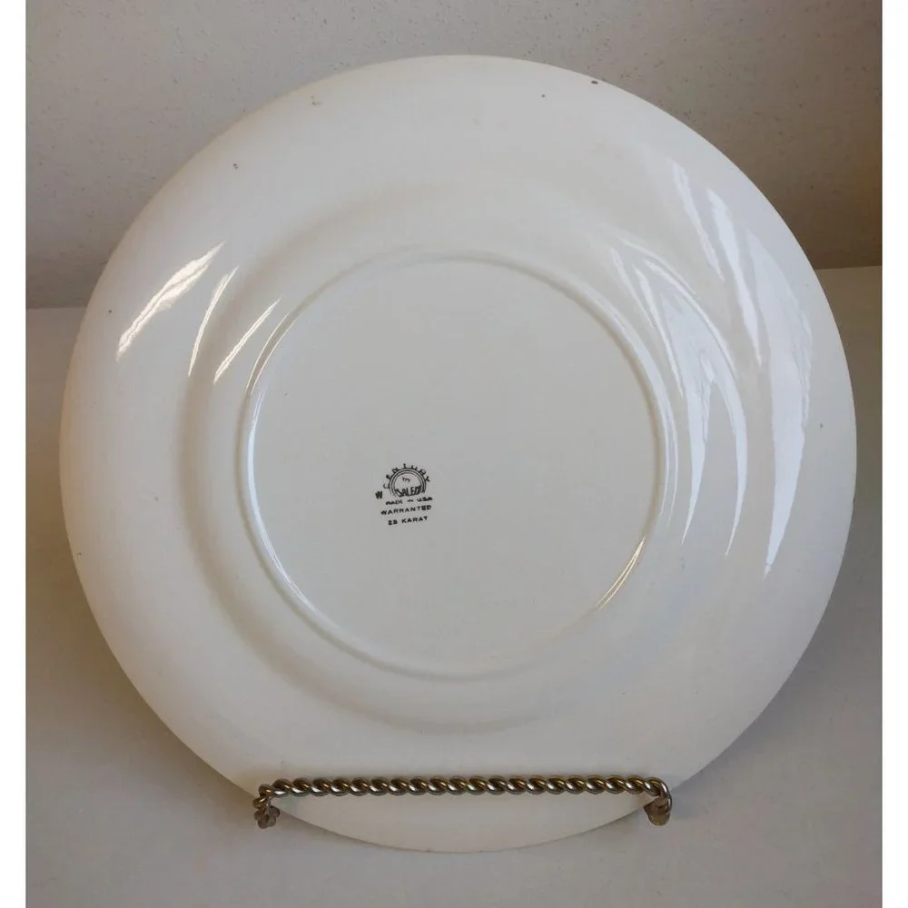 Two 23 Karat Gold trim Vintage Salem Victorian Women Dinner Plates